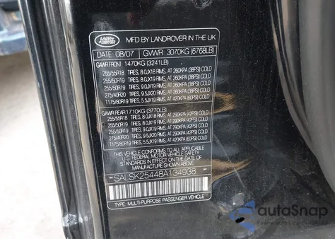 2008 Land Rover Range Rover Sport Hse z USA, uszkodzony, nr VIN SALSK25448A134938